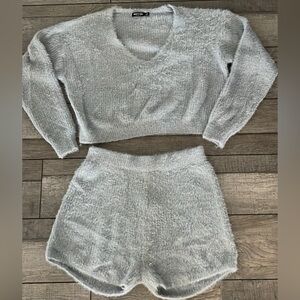 Nasty Gal Sherpa Crop/Short set size Medium